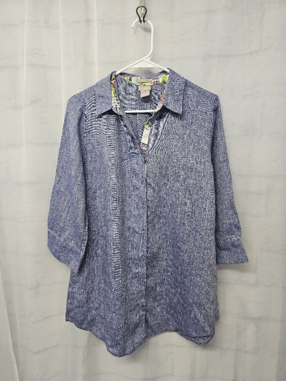 Chico's Blouse Blue Linen Button Up Casual Summer Beach Tunic 1 (8/10)